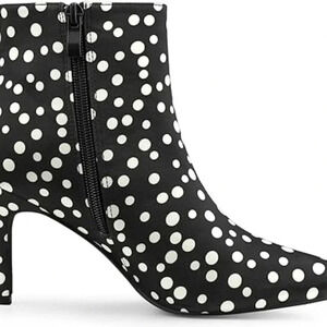 Polka Dots Pointed Toe Stiletto Heel Satin Ankle Boots black